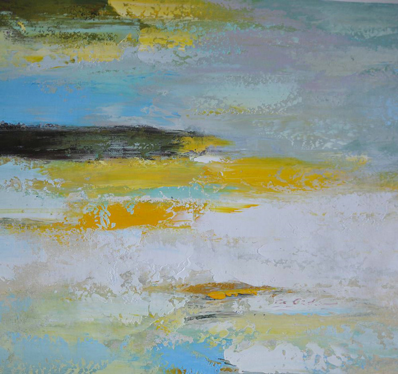 Hand Made Abstract Art,Vertical Palette Knife Contemporary Art,Modern Abstract Wall Art,Blue,White,Yellow,.etc